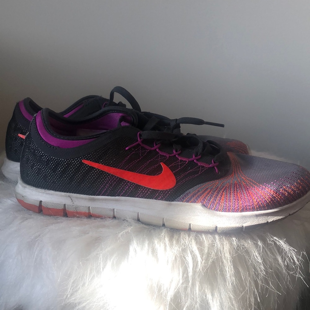 Grey orange and purple Nike sneaker